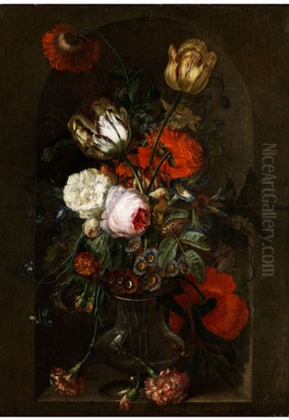 Stilleben Mit Rosen, Tulpen, Winden Und Tagetes Oil Painting by Jan Van Huysum