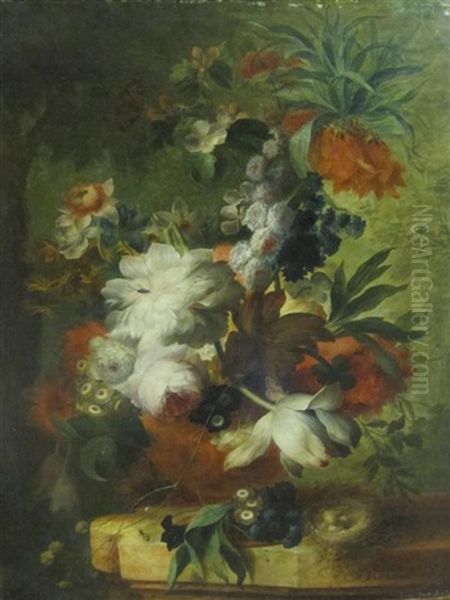 A Still Life Of Fruit And Flowers Bears Oil Painting by Jan Van Huysum