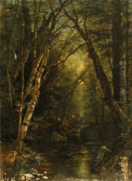 Forest With Creek Oil Painting by Sarah M. Barstow