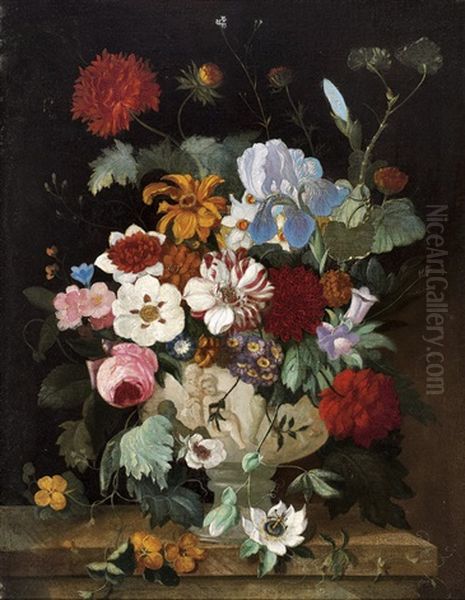 Stone Urn Overflowing With Blossoms Oil Painting by Jan Van Huysum