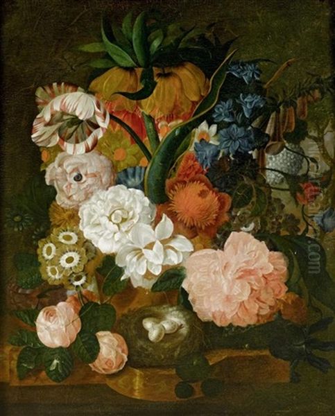 Blumenstilleben Mit Vogelnest Oil Painting by Jan Van Huysum