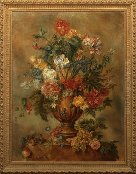 Bouquet Of Flowers In An Urn On A Pedestal Oil Painting by Jan Van Huysum