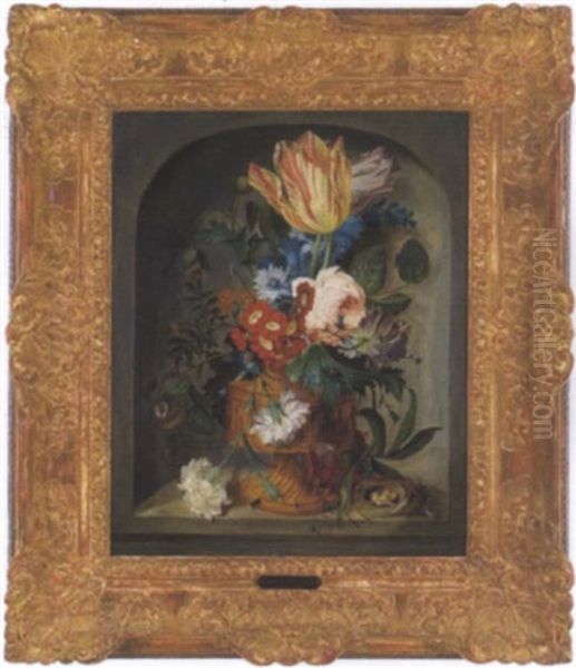 Blumenstraus In Einer Steinernen Vase Oil Painting by Jan Van Huysum