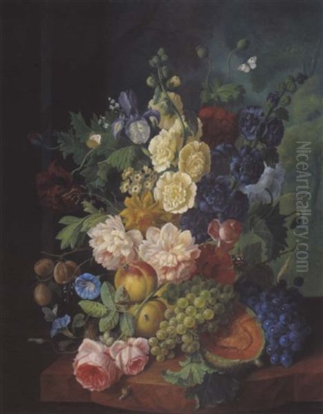 Stillleben Mit Blumen Und Fruchten Oil Painting by Jan Van Huysum