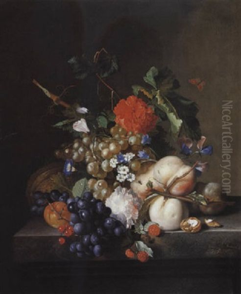 Nature Morte De Fruits Sur Un Entablement Oil Painting by Jan Van Huysum