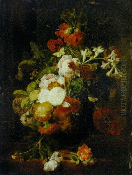 A Still Life Of Flowers In A Vase Oil Painting by Jan Van Huysum