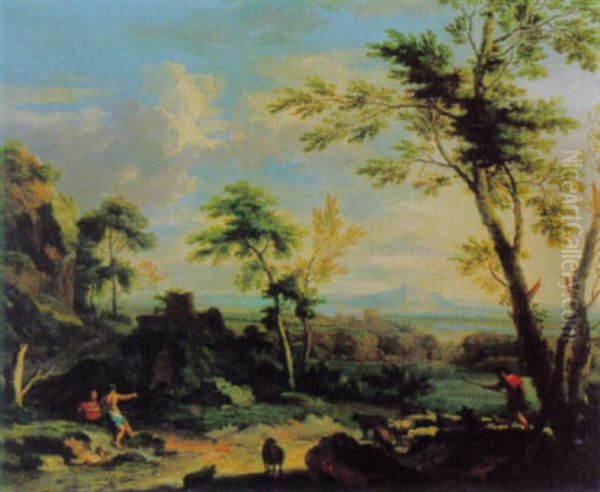 Landschaft Mit Hirten Und Schafherde Oil Painting by Jan Van Huysum