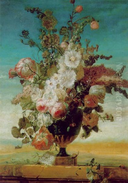 Groser Dekorativer Blumenstraus In Einer Prunkvase Oil Painting by Jan Van Huysum