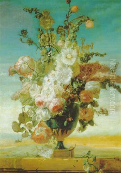 Groser Dekorativer Blumenstraus In Einer Prunkvase Oil Painting by Jan Van Huysum