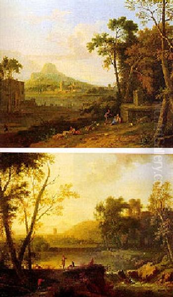 An Italianate Landscape With Shepherds In The Foreground Oil Painting by Jan Van Huysum