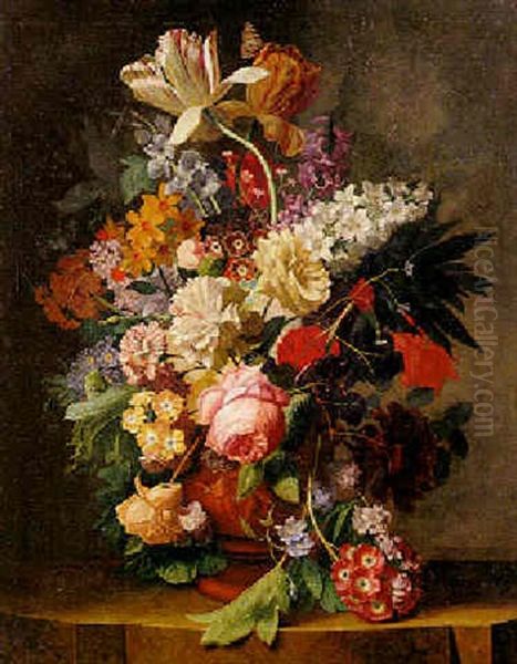 Blumenstrauss In Einer Tonvase Oil Painting by Jan Van Huysum