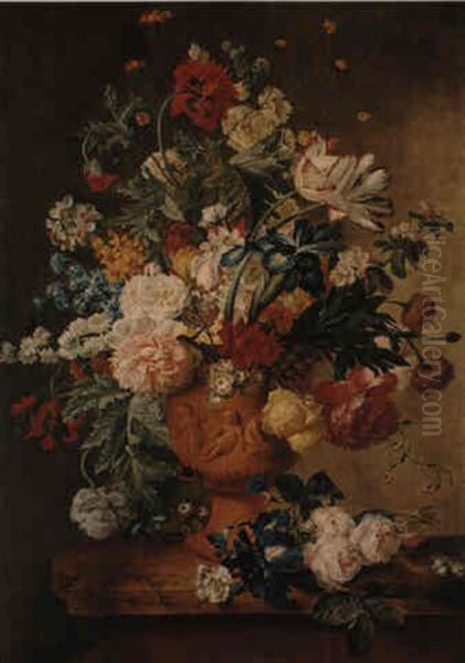 A Still Life Of Summer Flowers Oil Painting by Jan Van Huysum