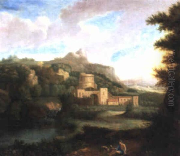 Italienische Landschaft Mit Einem Wehrhof An Einem Bach Oil Painting by Jan Van Huysum