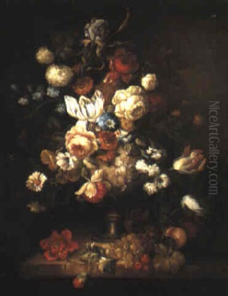 Still Life Of Flowers In Elaborate Urns Oil Painting by Jan Van Huysum