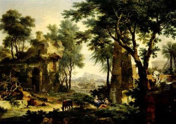 The Holy Family At Rest In Egypt Oil Painting by Jan Van Huysum