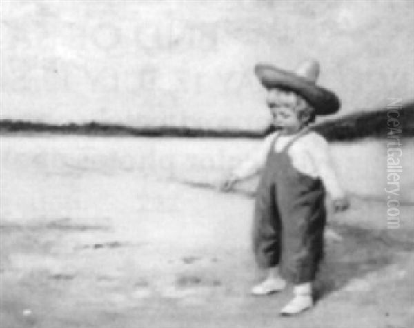 Boy In A Straw Hat Oil Painting by William H. Hyde