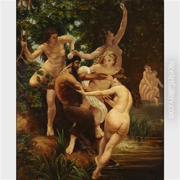 Les Nymphes Et Le Satyre After William Adolphe Bouguereau (1825-1905) Oil Painting by Vojtech Adalbert Hynais