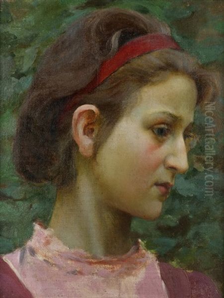 Head Of A Girl Oil Painting by Vojtech Adalbert Hynais