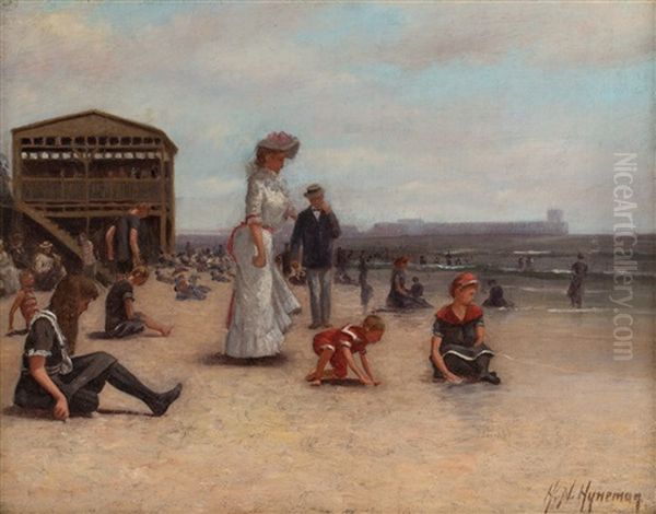 Coney Island Beach Scene Oil Painting by Herman N. Hyneman