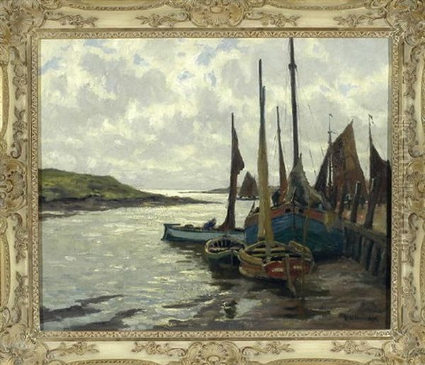 Fischerboote Im Hafen Oil Painting by Herman N. Hyneman