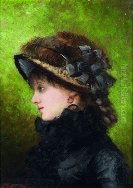 Portrait D'une Elegante Au Chapeau Oil Painting by Herman N. Hyneman