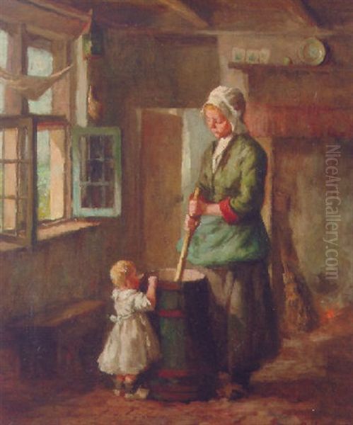 Watching Mother Do The Laundry Oil Painting by Arend Hyner