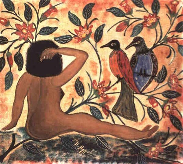 Femme Nue Avec Oiseaux Oil Painting by Hector Hyppolite