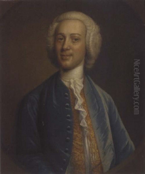 Portrait Of Robert Jenkins In A Blue Coat And Gold Embroidered Waist Coat Oil Painting by Hans Hysing