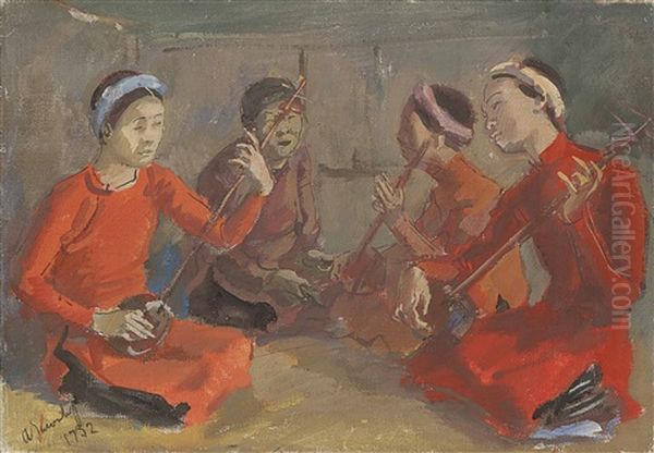 An Intimate Concert In Hu?, Indo-china Oil Painting by Alexander Evgenievich Iacovleff