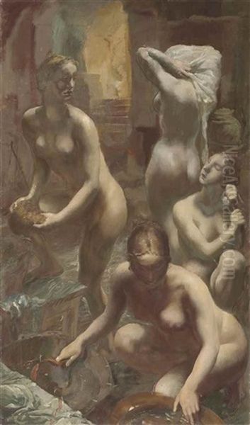 Nudes Bathing Oil Painting by Alexander Evgenievich Iacovleff