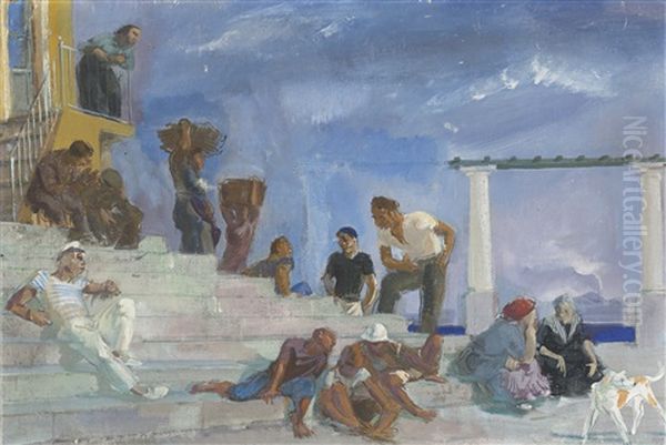 L'escalier, Capri, No. 3 Oil Painting by Alexander Evgenievich Iacovleff