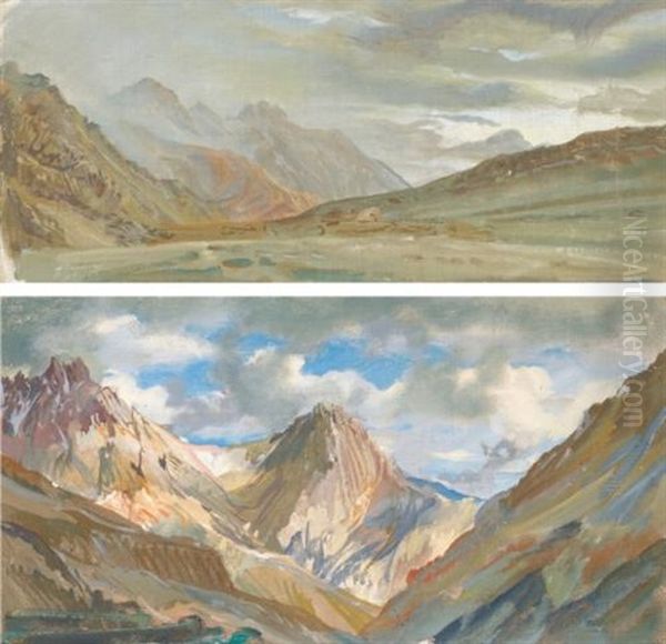 View Of Beyick (+ View Of The Karakoram Mountain Range; 2 Works) Oil Painting by Alexander Evgenievich Iacovleff