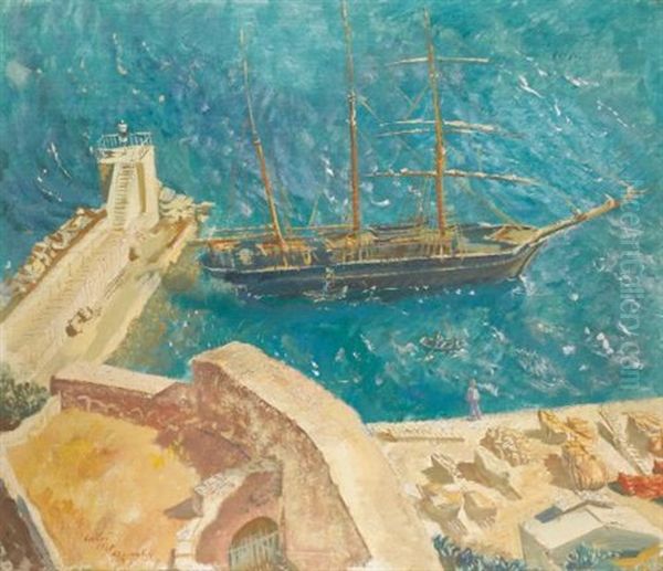 View Of The Port In Calvi Oil Painting by Alexander Evgenievich Iacovleff