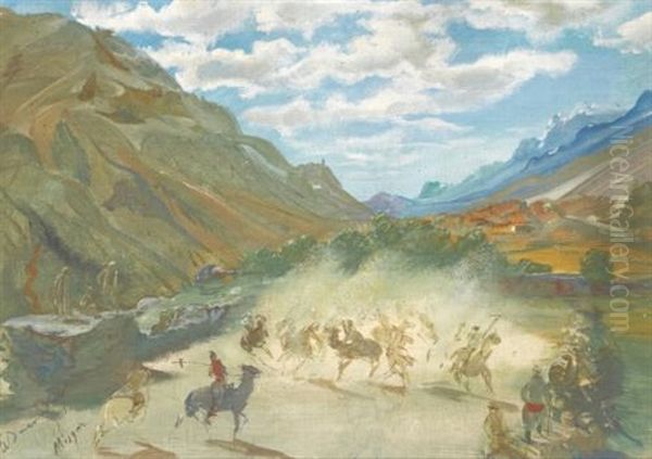 Polo Game At Misgar Oil Painting by Alexander Evgenievich Iacovleff