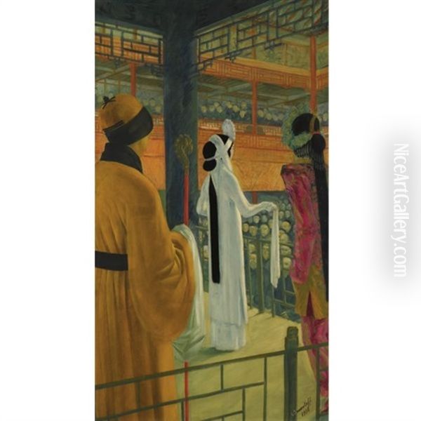 Opera In Peking Oil Painting by Alexander Evgenievich Iacovleff