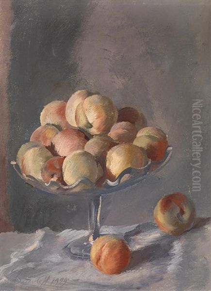 Still Life With Peaches Oil Painting by Alexander Evgenievich Iacovleff