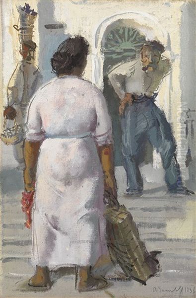 Street Meeting, Capri Oil Painting by Alexander Evgenievich Iacovleff