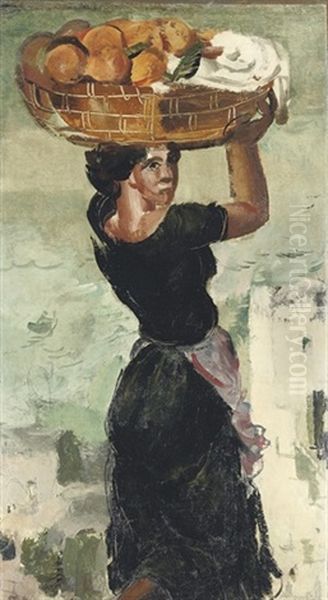 A Woman Bearing A Basket Of Fruit, Capri Oil Painting by Alexander Evgenievich Iacovleff