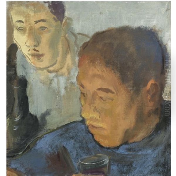 Double Portrait Oil Painting by Alexander Evgenievich Iacovleff