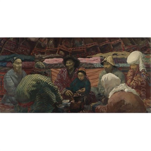 Under A Kirghiz Tent Oil Painting by Alexander Evgenievich Iacovleff