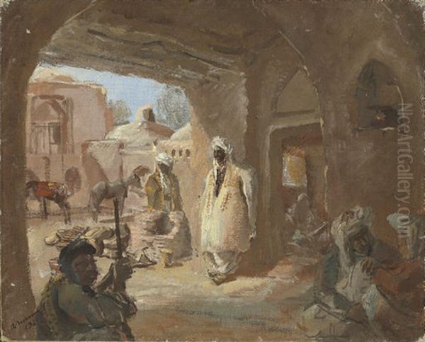 A Caravanserai In Afghanistan Oil Painting by Alexander Evgenievich Iacovleff