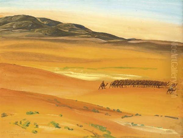 Le Troupeau Des Chameaux, Sahara Oil Painting by Alexander Evgenievich Iacovleff