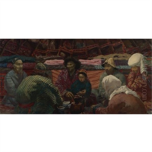 Under A Kirghiz Tent Oil Painting by Alexander Evgenievich Iacovleff