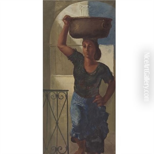 Carrying Water In Capri Oil Painting by Alexander Evgenievich Iacovleff