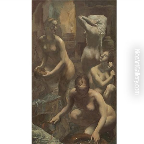 Nudes Bathing Oil Painting by Alexander Evgenievich Iacovleff