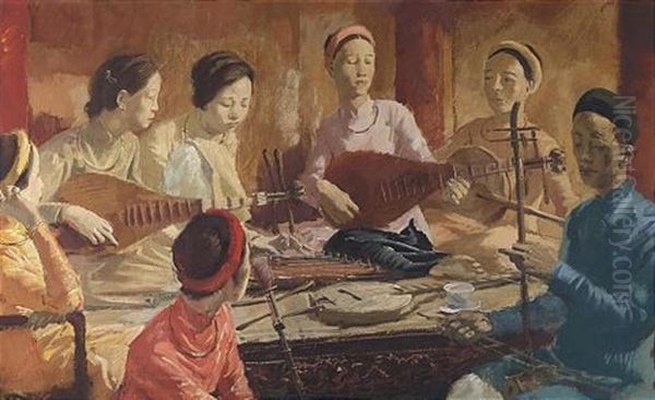 Family Concert In Hue, Vietnam Oil Painting by Alexander Evgenievich Iacovleff