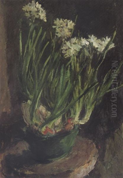 Flowers In A Green Pot Oil Painting by Alexander Evgenievich Iacovleff