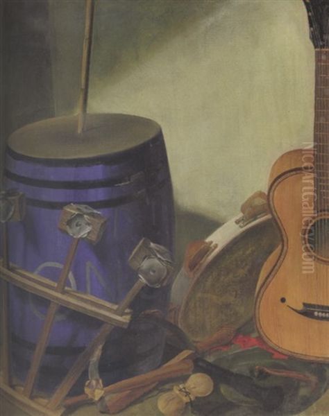 Still Life With Musical Instruments Oil Painting by Alexander Evgenievich Iacovleff