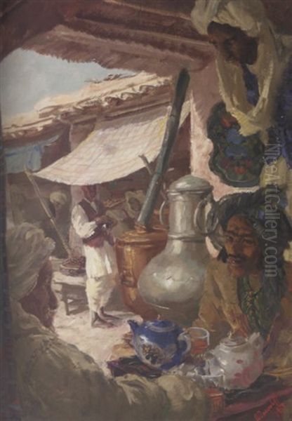 Bazaar At Ghazini Oil Painting by Alexander Evgenievich Iacovleff