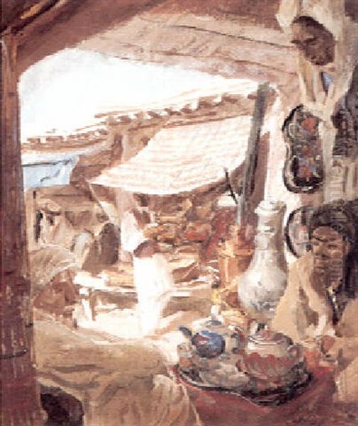 At Tchai-khane, Afghanistan Oil Painting by Alexander Evgenievich Iacovleff